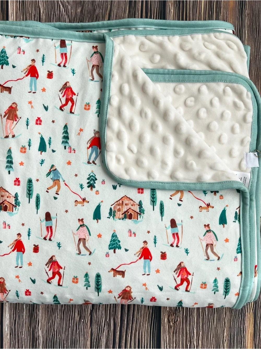 SweetHoney Mint & Cream Holiday Ski Family Minky Throw